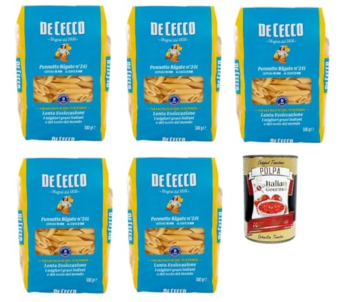 De Cecco Pennette Rigate N°241 100% Italienisch Pasta Nudeln 5x 500g + Italian Gourmet Polpa 400g von Italian Gourmet E.R.