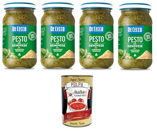 De Cecco Pesto alla Genovese con Parmigiano Reggiano senza aglio Pesto mit frischem Basilikum, Parmigiano Reggiano ohne Knoblauch Italienisches Sauce 4x190g + Italian Gourmet polpa 400g De Cecco Pesto alla Genovese con Parmigiano Reggiano senza aglio Pesto mit frischem Basilikum, Parmigiano Reggiano ohne Knoblauch Italienisches Sauce 4x190g + Italian Gourmet polpa 400g von Italian Gourmet E.R.