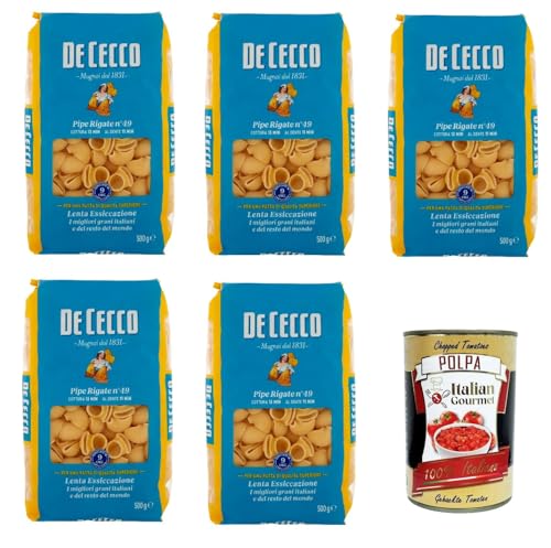 De Cecco Pipe Rigate N°49, 100% Italienisch Pasta Nudeln 5x 500g + Italian Gourmet Polpa 400g von Italian Gourmet E.R.