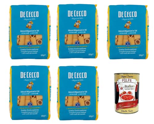 De Cecco Rigatoni N°26, 100% Italienisch Pasta Nudeln 5x 500g + Italian Gourmet Polpa 400g von Italian Gourmet E.R.