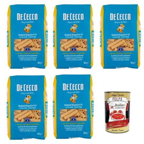 De Cecco Sedani Rigati N°57, 100% Italienisch Pasta Nudeln 5x 500g + Italian Gourmet Polpa 400g von Italian Gourmet E.R.