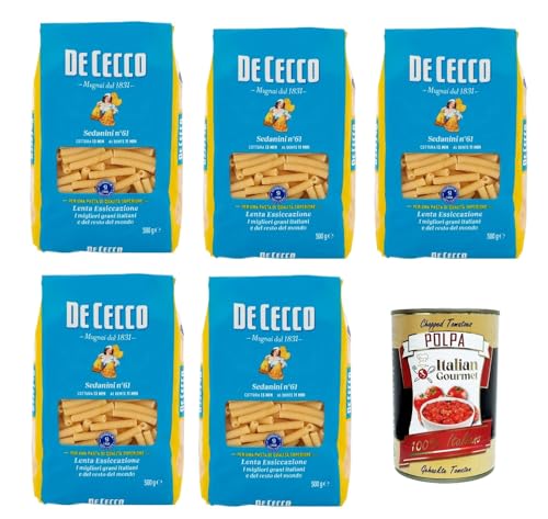 De Cecco Sedanini N°61, 100% Italienisch Pasta Nudeln 5x 500g + Italian Gourmet Polpa 400g von Italian Gourmet E.R.