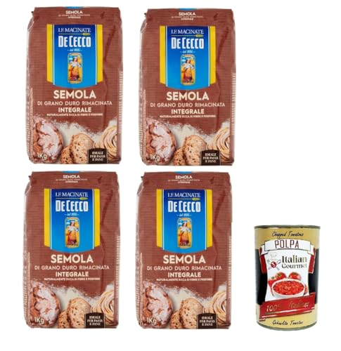 De Cecco Semola di Grano Duro Integrale Vollkorn Hartweizengrieß 4x1Kg ideal für Pasta und Brot + Italian Gourmet polpa 400g De Cecco Semola di Grano Duro Integrale Vollkorn Hartweizengrieß 4x1Kg ideal für Pasta und Brot + Italian Gourmet polpa 400g von Italian Gourmet E.R.