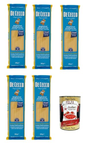 De Cecco Spaghettoni quadrati N°413, 100% Italienisch Pasta Nudeln 5x 500g + Italian Gourmet Polpa 400g von Italian Gourmet E.R.