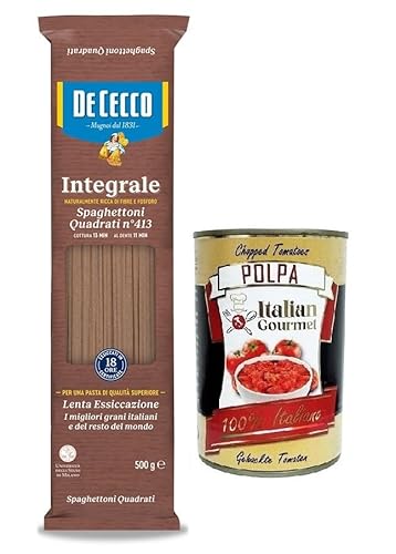 De Cecco Speghettoni Quadrati Integrali N°413 Hartweizengrieß Pasta,Vollkornnudeln,Italienischer Weizen,500g-Packung + Italian Gourmet Polpa di Pomodoro 400g Dose von Italian Gourmet E.R.