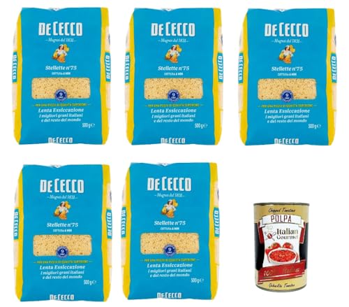 De Cecco Stellette N°75, 100% Italienisch Pasta Nudeln 5x 500g + Italian Gourmet Polpa 400g De Cecco Stellette N°75, 100% Italienisch Pasta Nudeln 5x 500g + Italian Gourmet Polpa 400g von Italian Gourmet E.R.