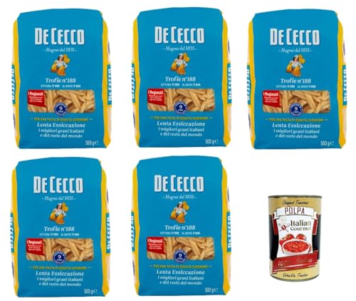 De Cecco Trofie N°188 100% Italienisch Pasta Nudeln 5x 500g + Italian Gourmet Polpa 400g von Italian Gourmet E.R.