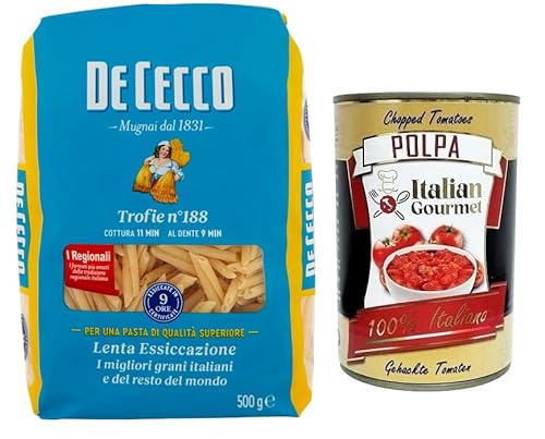 De Cecco Trofie N°188 Hartweizengrieß Pasta,Italienischer Weizen,500g-Packung + Italian Gourmet Polpa di Pomodoro 400g Dose von Italian Gourmet E.R.