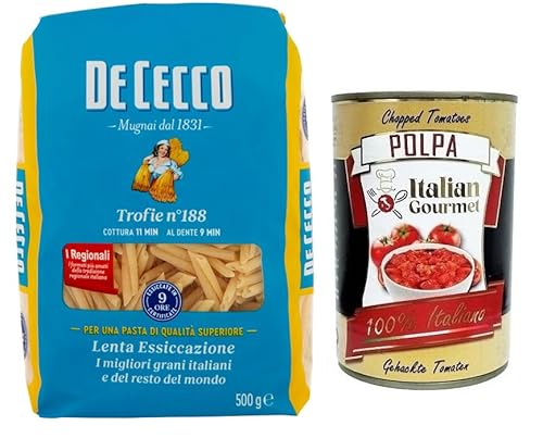 De Cecco Trofie N°188 Hartweizengrieß Pasta,Italienischer Weizen,500g-Packung + Italian Gourmet Polpa di Pomodoro 400g Dose De Cecco Trofie N°188 Hartweizengrieß Pasta,Italienischer Weizen,500g-Packung + Italian Gourmet Polpa di Pomodoro 400g Dose von Italian Gourmet E.R.