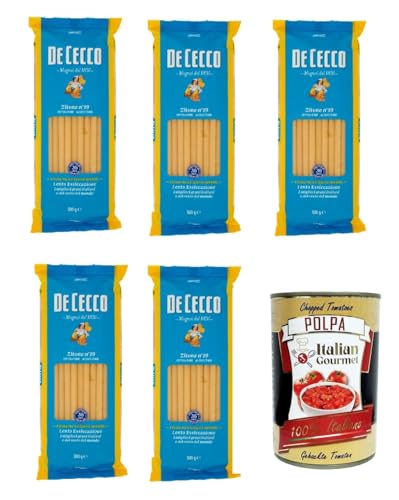 De Cecco Zitone N°19 100% Italienisch Pasta Nudeln 5x 500g + Italian Gourmet Polpa 400g von Italian Gourmet E.R.