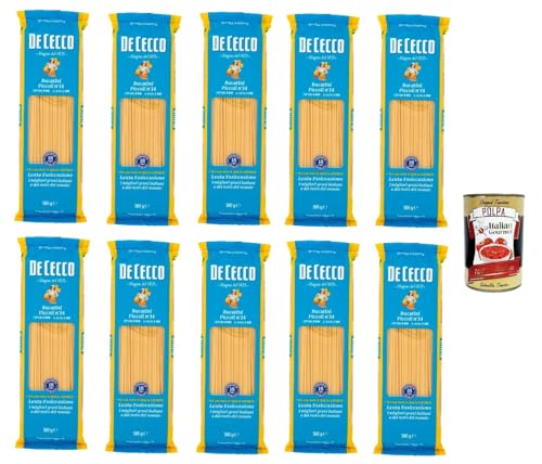 De Cecco bucatini piccoli N°14 100% Italienisch Pasta Nudeln 10x 500g + Italian Gourmet Polpa 400g von Italian Gourmet E.R.