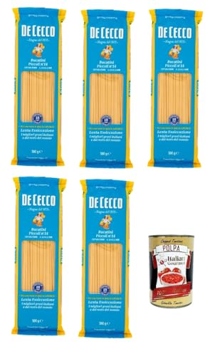 De Cecco bucatini piccoli N°14 100% Italienisch Pasta Nudeln 5x 500g + Italian Gourmet Polpa 400g von Italian Gourmet E.R.