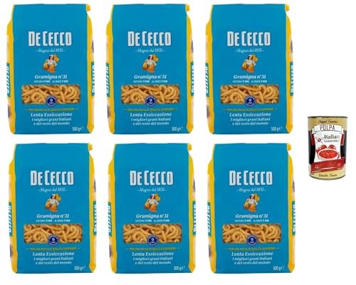 De cecco Gramigna N°31 100% Italienisch Pasta Nudeln 6x 500gr + Italian Gourmet Polpa 400g De cecco Gramigna N°31 100% Italienisch Pasta Nudeln 6x 500gr + Italian Gourmet Polpa 400g von Italian Gourmet E.R.