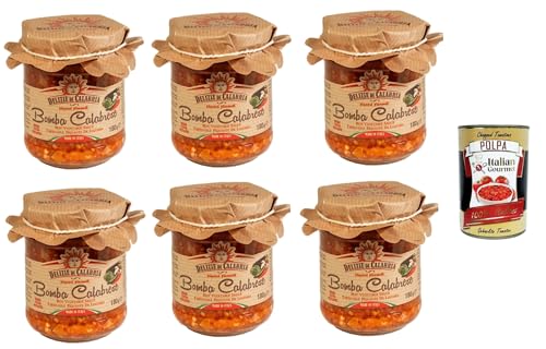 Delizia di Calabria, Bomba Calabrese, Italienischer Hot Saucenaufstrich, würziges italienisches Gewürz mit authentischem kalabrischen Chili, Feurige Hot Dip-Salsa 6x 180g + Italian Gourmet polpa 400g Delizia di Calabria, Bomba Calabrese, Italienischer Hot Saucenaufstrich, würziges italienisches Gewürz mit authentischem kalabrischen Chili, Feurige Hot Dip-Salsa 6x 180g + Italian Gourmet polpa 400g von Italian Gourmet E.R.