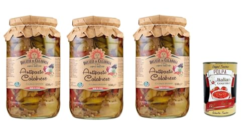 Delizie di Calabria Antipasto Calabrese, Mischung aus Gemüse von Kalabrien, 3x 530g + Italian Gourmet polpa 400g von Italian Gourmet E.R.