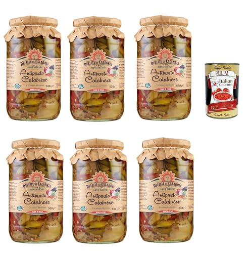 Delizie di Calabria Antipasto Calabrese, Mischung aus Gemüse von Kalabrien, 6x 530g + Italian Gourmet polpa 400g von Italian Gourmet E.R.