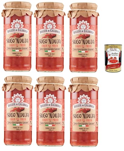 Delizie di calabria sugo 'nduja sugo per pasta con spicy spreadable salami, Sauce für Pasta 6x 330 g + Italian Gourmet polpa 400g von Italian Gourmet E.R.