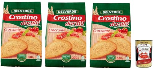 Delverde Crostino Dorato Croccante knuspriger goldener Crouton Snacks 3x 300g + Italian Gourmet polpa 400g Delverde Crostino Dorato Croccante knuspriger goldener Crouton Snacks 3x 300g + Italian Gourmet polpa 400g von Italian Gourmet E.R.