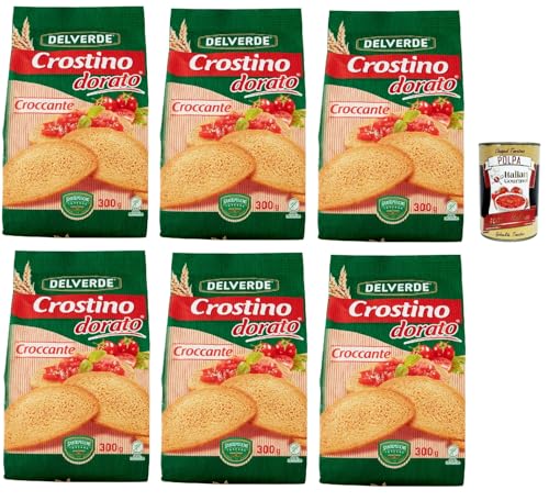 Delverde Crostino Dorato Croccante knuspriger goldener Crouton Snacks 6x 300g + Italian Gourmet polpa 400g Delverde Crostino Dorato Croccante knuspriger goldener Crouton Snacks 6x 300g + Italian Gourmet polpa 400g von Italian Gourmet E.R.