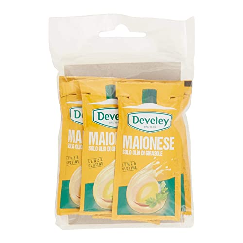 Develey Maionese Mayonnaise mit Sonnenblumenöl,Würzsauce Glutenfrei Packung mit 10 Beuteln bestehend aus 6 Einzeldosis 15ml von Develey