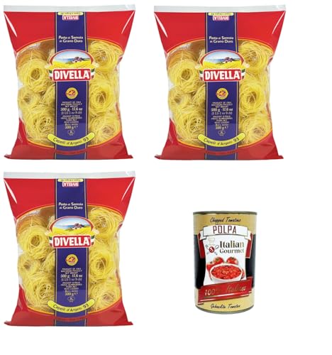 Divella Capelli d’Angelo N°93 Hartweizengrieß Pasta Italienische Nudeln 3x 500gr+ Italian Gourmet Polpa di Pomodoro 400g von Italian Gourmet E.R.