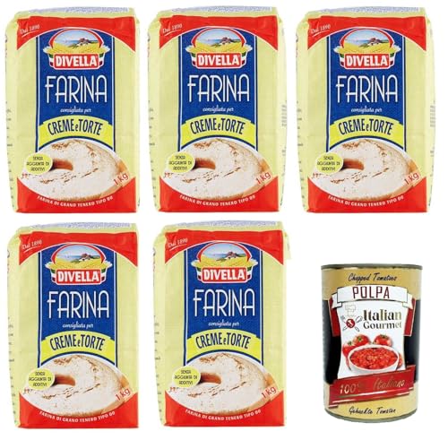 Divella Farina 00 consigliata per Creme e Torte Mehl 00 empfohlen für Cremes und Kuchen 5x1kg+Italian Gourmet Polpa 400gr Divella Farina 00 consigliata per Creme e Torte Mehl 00 empfohlen für Cremes und Kuchen 5x1kg+Italian Gourmet Polpa 400gr von Italian Gourmet E.R.