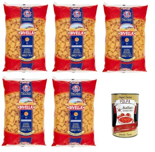 Divella Mezze Maniche N°55 Hartweizengrieß Pasta Italienische Nudeln 5x500g Packung + Italian Gourmet Polpa di Pomodoro 400g Divella Mezze Maniche N°55 Hartweizengrieß Pasta Italienische Nudeln 5x500g Packung + Italian Gourmet Polpa di Pomodoro 400g von Italian Gourmet E.R.