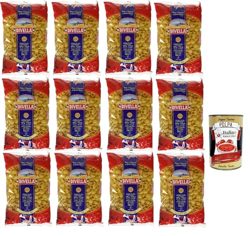 Divella Pasta 100% Italienisch Lumache 50, Nudeln aus Hartweizengrieß, Kochen 8 Minuten 12x 500g + Italian Gourmet polpa 400g von Italian Gourmet E.R.
