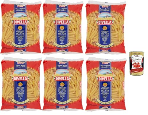 Divella Pasta 100% Italienisch Penne Ziti n. 32, Nudeln aus Hartweizengrieß, Kochen 8 Minuten 6x 500g + Italian Gourmet polpa 400g Divella Pasta 100% Italienisch Penne Ziti n. 32, Nudeln aus Hartweizengrieß, Kochen 8 Minuten 6x 500g + Italian Gourmet polpa 400g von Italian Gourmet E.R.