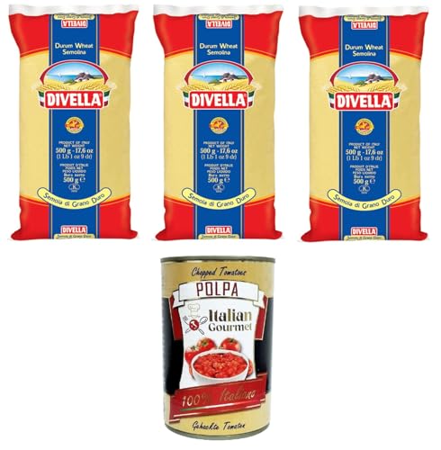 Divella Semola di Grano Duro Rimacinata Remilled Hartweizengrieß 3x 500 g+ Italian Gourmet polpa 400g Divella Semola di Grano Duro Rimacinata Remilled Hartweizengrieß 3x 500 g+ Italian Gourmet polpa 400g von Italian Gourmet E.R.