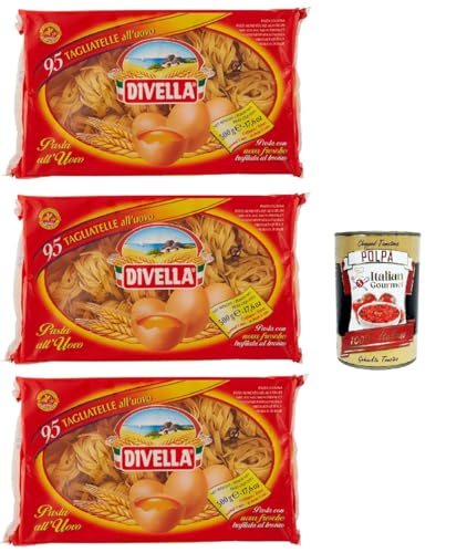 Divella - Tagliatelle all'uovo Nº 95 - Authentische italienische Pasta, Eiernudeln – Die köstlichsten Tagliatelle zum Teilen mit der Familie -3x 500 g + Italian Gourmet polpa 400g Divella - Tagliatelle all'uovo Nº 95 - Authentische italienische Pasta, Eiernudeln – Die köstlichsten Tagliatelle zum Teilen mit der Familie -3x 500 g + Italian Gourmet polpa 400g von Italian Gourmet E.R.