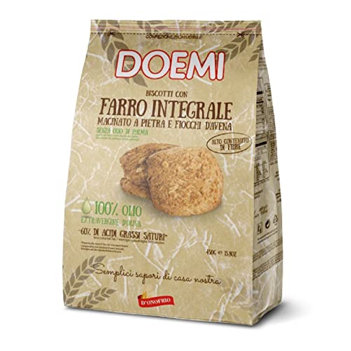 Doemi Biscotti con Farro Integrale,Kekse mit stein gemahlenem Dinkel Vollkorn,Haferflocken und Olivenöl 450g Beutel + Italian Gourmet Polpa di Pomodoro 400g Dose von Italian Gourmet E.R.