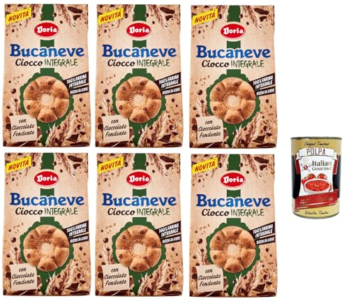 Doria Bucaneve Ciocco Integrale, Kekse Vollkornkekse mit Vollkornmehl und Dunkler Schokolade, 6x 300g Beutel + Italian Gourmet Polpa di Pomodoro 400g Dose Doria Bucaneve Ciocco Integrale, Kekse Vollkornkekse mit Vollkornmehl und Dunkler Schokolade, 6x 300g Beutel + Italian Gourmet Polpa di Pomodoro 400g Dose von Italian Gourmet E.R.