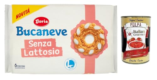 Doria Bucaneve Senza Lattosio,Laktosefreie Mürbeteigkekse Kekse,265g Packung, jede Packung enthält 6 Einzelportionen + Italian Gourmet Polpa di Pomodoro 400g Dose von Italian Gourmet E.R.