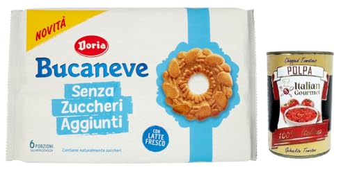 Doria Bucaneve Senza Zuccheri Aggiunti,Ohne Zuckerzusatz,Mürbeteigkekse Kekse mit frischer Milch,263g Packung, jede Packung enthält 6 Einzelportionen + Italian Gourmet Polpa di Pomodoro 400g Dose Doria Bucaneve Senza Zuccheri Aggiunti,Ohne Zuckerzusatz,Mürbeteigkekse Kekse mit frischer Milch,263g Packung, jede Packung enthält 6 Einzelportionen + Italian Gourmet Polpa di Pomodoro 400g Dose von Italian Gourmet E.R.