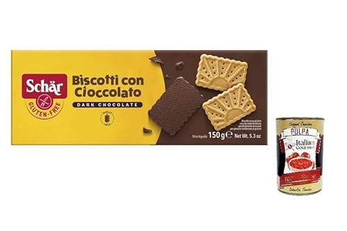 Dr. Schär Biscotti Senza Glutine con Cioccolato Fondente,Glutenfreie Kekse mit dunkler Schokolade,Süße Snacks 150g + Italian Gourmet Polpa di Pomodoro 400g Dose von Italian Gourmet E.R.