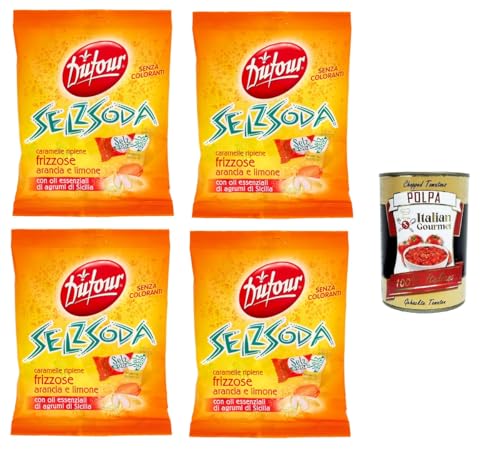 Dufour Selz Soda Funkelnde Bonbons mit Orangen- und Zitronenfüllung 4x150 g+ Italian Gourmet polpa 400g Dufour Selz Soda Funkelnde Bonbons mit Orangen- und Zitronenfüllung 4x150 g+ Italian Gourmet polpa 400g von Italian Gourmet E.R.