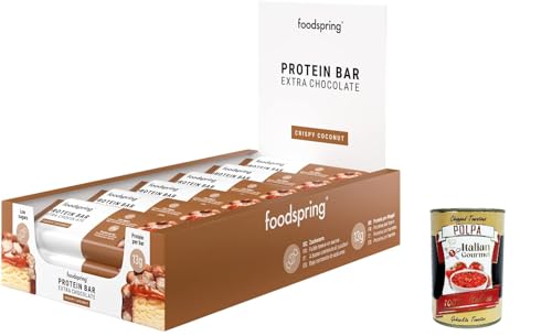 Extra Chocolate Protein Bar, Proteinriegel Knusprige Kokosnuss, 12x45g, der perfekte Snack mit hohem Proteingehalt mit echter Schokolade und weniger Zucker + Italian Gourmet polpa 400g von Italian Gourmet E.R.