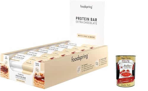 Extra Chocolate Protein Bar, Proteinriegel Weiße Schokolade und Mandeln, 12x45g, der perfekte Snack mit hohem Proteingehalt mit echter Schokolade + Italian Gourmet polpa 400g von Italian Gourmet E.R.