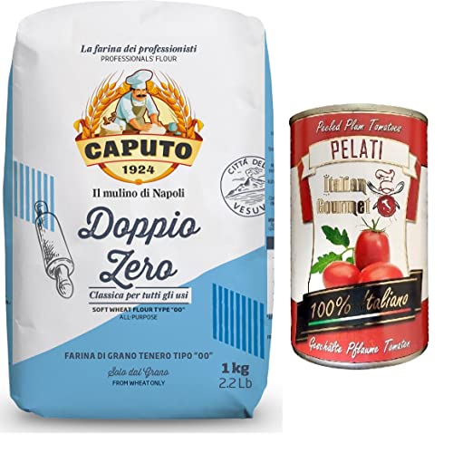 Farina Molino Caputo Doppio zero Classica Pizza Napoli 1kg + Italian Gourmet Pomodori 100% italienisch Pelati Ganze Geschälte Pflaume Tomaten sauce dose 400g von Italian Gourmet E.R.