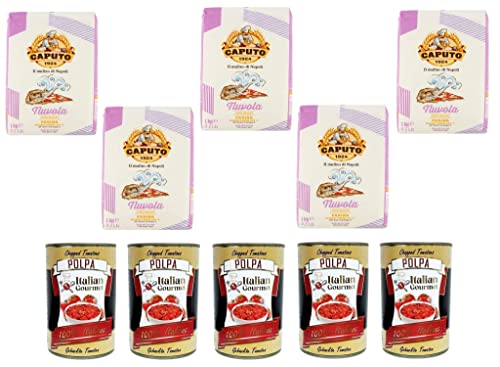 Farina Molino Caputo Nuvola Pizza Napoli Pizzamehl für leichten teig 5x 1kg und Italian Gourmet Polpa di pomodoro Fein gehacktes Tomatenmark 5x 400g von Italian Gourmet E.R.