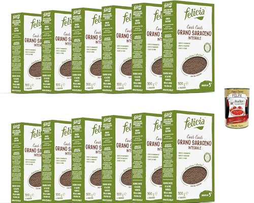 Felicia, Pasta Cous Cous di Grano Saraceno Integrale, Vollkornnudel, reiche Quelle für Ballaststoffe und Mineralsalze, Magnesium und Mangan, Veganer, 12x 300 g + Italian Gourmet polpa 400g Felicia, Pasta Cous Cous di Grano Saraceno Integrale, Vollkornnudel, reiche Quelle für Ballaststoffe und Mineralsalze, Magnesium und Mangan, Veganer, 12x 300 g + Italian Gourmet polpa 400g von Italian Gourmet E.R.