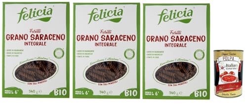 Felicia Fusilli di Grano Saraceno Integrale,Pasta mit 100% Buchweizen, Natürlich Glutenfrei,Packung mit 3x 340g + Italian Gourmet Polpa di Pomodoro 400g Dose Felicia Fusilli di Grano Saraceno Integrale,Pasta mit 100% Buchweizen, Natürlich Glutenfrei,Packung mit 3x 340g + Italian Gourmet Polpa di Pomodoro 400g Dose von Italian Gourmet E.R.