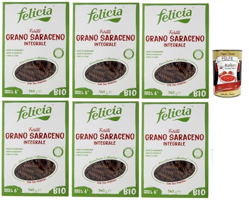 Felicia Fusilli di Grano Saraceno Integrale,Pasta mit 100% Buchweizen, Natürlich Glutenfrei,Packung mit 6x 340g + Italian Gourmet Polpa di Pomodoro 400g Dose Felicia Fusilli di Grano Saraceno Integrale,Pasta mit 100% Buchweizen, Natürlich Glutenfrei,Packung mit 6x 340g + Italian Gourmet Polpa di Pomodoro 400g Dose von Italian Gourmet E.R.