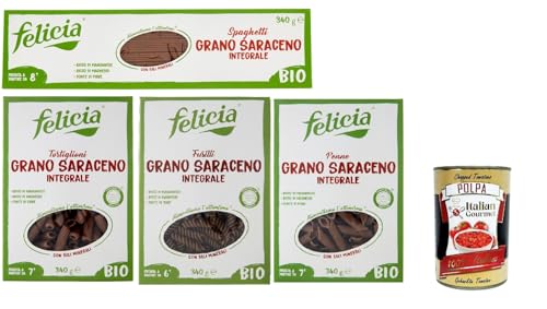 Felicia Pasta Testpaket Saraceno Integrale, Pasta mit 100% Buchweizen, Natürlich Glutenfrei,Packung mit 4x 340g + Italian Gourmet Polpa di Pomodoro 400g Dose Felicia Pasta Testpaket Saraceno Integrale, Pasta mit 100% Buchweizen, Natürlich Glutenfrei,Packung mit 4x 340g + Italian Gourmet Polpa di Pomodoro 400g Dose von Italian Gourmet E.R.