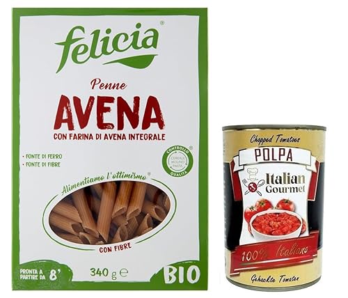 Felicia Penne Avena,Pasta con Farina di Avena integrale,Nudeln mit Vollkorn-Haferflocken,Bio und Natürlich Glutenfrei,Packung mit 340g + Italian Gourmet Polpa di Pomodoro 400g Dose von Italian Gourmet E.R.