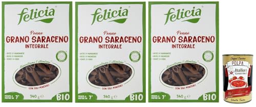 Felicia Penne di Grano Saraceno Integrale,Pasta mit 100% Buchweizen, Natürlich Glutenfrei,Packung mit 3x 340g + Italian Gourmet Polpa di Pomodoro 400g Dose Felicia Penne di Grano Saraceno Integrale,Pasta mit 100% Buchweizen, Natürlich Glutenfrei,Packung mit 3x 340g + Italian Gourmet Polpa di Pomodoro 400g Dose von Italian Gourmet E.R.