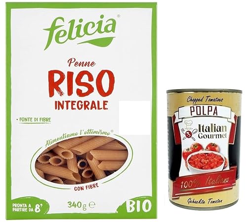 Felicia Penne di Riso Integrale,Pasta mit 100 % braunem Reis aus der italienischen Lieferkette,Bio und Natürlich Glutenfrei,Packung mit 340g + Italian Gourmet Polpa di Pomodoro 400g Dose Felicia Penne di Riso Integrale,Pasta mit 100 % braunem Reis aus der italienischen Lieferkette,Bio und Natürlich Glutenfrei,Packung mit 340g + Italian Gourmet Polpa di Pomodoro 400g Dose von Italian Gourmet E.R.