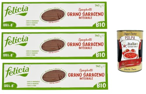 Felicia Spaghetti di Grano Saraceno Integrale,Pasta mit 100% Buchweizen, Natürlich Glutenfrei,Packung mit 3x 340g + Italian Gourmet Polpa di Pomodoro 400g Dose Felicia Spaghetti di Grano Saraceno Integrale,Pasta mit 100% Buchweizen, Natürlich Glutenfrei,Packung mit 3x 340g + Italian Gourmet Polpa di Pomodoro 400g Dose von Italian Gourmet E.R.