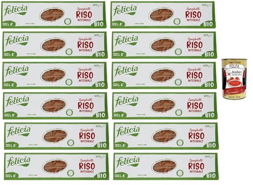 Felicia Spaghetti di Riso Integrale, Pasta mit 100 % braunem Reis aus der italienischen Lieferkette, Natürlich Glutenfrei, Packung mit 12x 400g + Italian Gourmet Polpa di Pomodoro 400g Dose Felicia Spaghetti di Riso Integrale, Pasta mit 100 % braunem Reis aus der italienischen Lieferkette, Natürlich Glutenfrei, Packung mit 12x 400g + Italian Gourmet Polpa di Pomodoro 400g Dose von Italian Gourmet E.R.